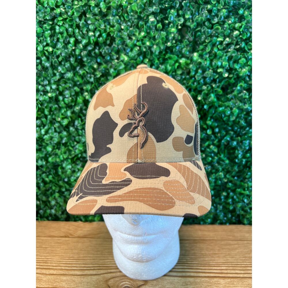 Mens Browning Hat Strap Back Brown Camo Hunting Outdoors Adjustable Adult Cap